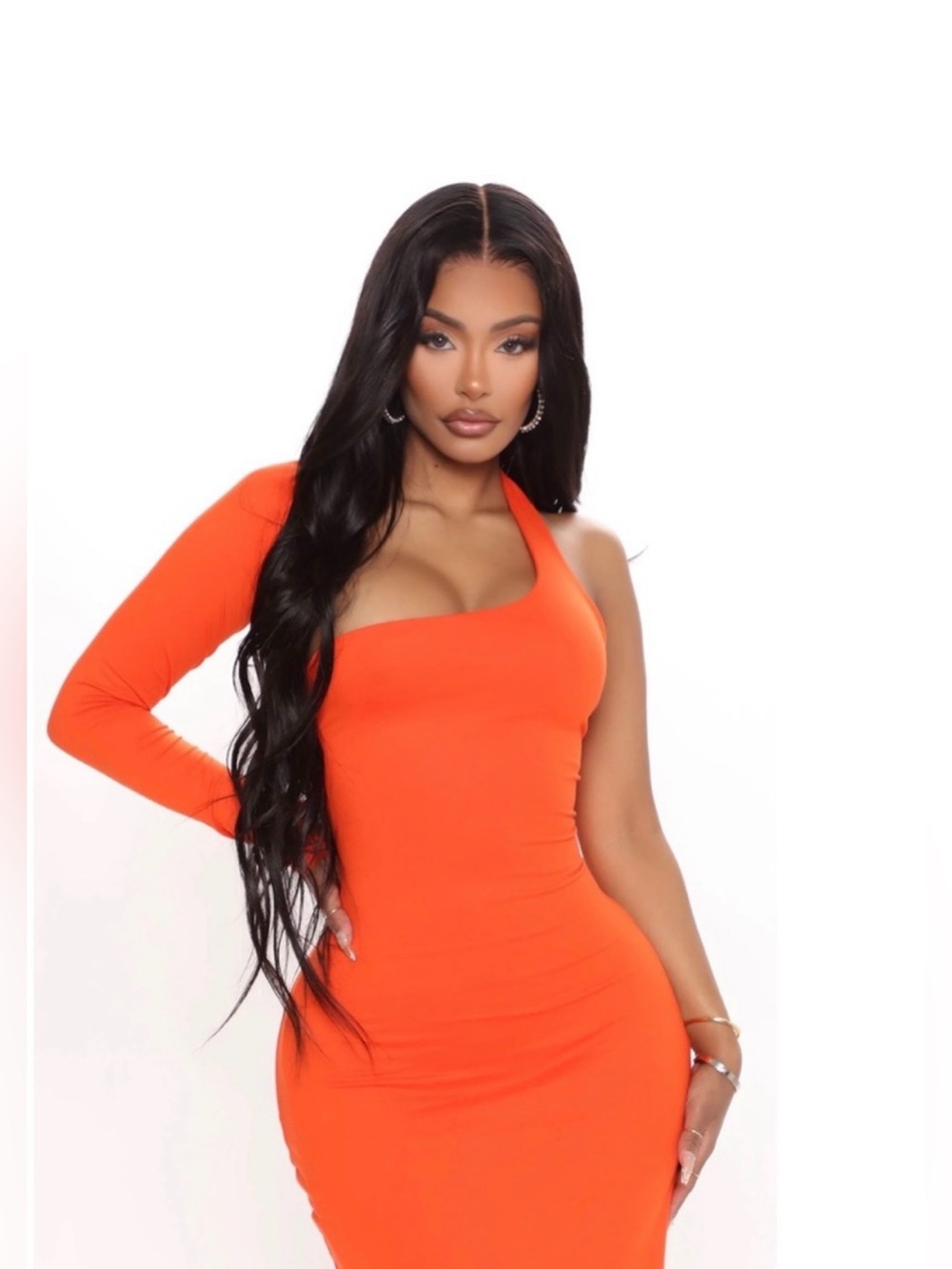 Fashion Nova One-Shoulder Orange Bodycon Dress